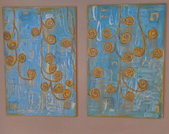 Original Abstract Oil Painting Set, Golden Wattle Art, 24x36