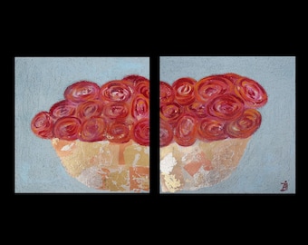 2 pcs original ready to hang 18*36" abstract #modern #flower #vase #painting decor