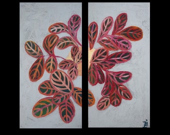 2 pcs original 24 * 24 " modern painting art wall interior decor plants vase