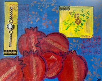 4 pcs Or 1 original pomegranate collage abstract modern painting wall art decor