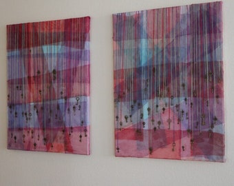 2 pcs original 36*24" modern abstract collage conceptual Key art interior wall decor