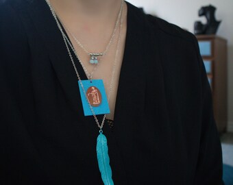 handcrafted unique statement necklace Cameo Stone Wood puka Bead pendant jewelry