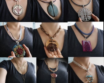 handmade unique statement bold necklace Stone Wood Metal Beaded pendant jewelry