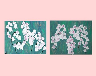 2 pcs original ready to hang 16*40" abstract modern lilies painting art decor
