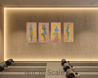4 pcs each 15*30" abstract modern painting wall art decor Yoga poses female figure by Azi Hs