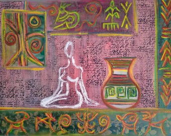 18 * 24" original Painting ready to hang stretched canvas fine wall modern art The Path by Azi Hs - Woman with a vase