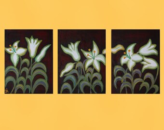 3 pcs original 18*54 " modern painting art wall decor spring lily lilies #flower