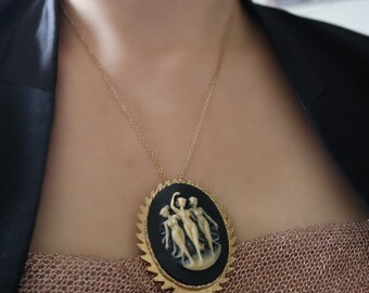 Handcrafted Gothic Victorian Vintage Style Cameo Necklace Pendant Brooch Chain Jewelry