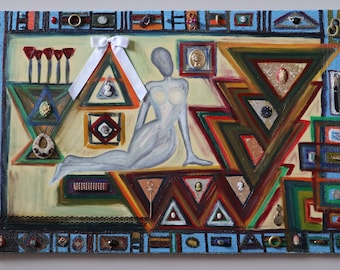 Abstract Female Figure Oil Painting on Canvas, 24x36"