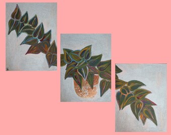 3 pcs original each 24*18 " #modern #painting art wall interior #decor #plants #vase