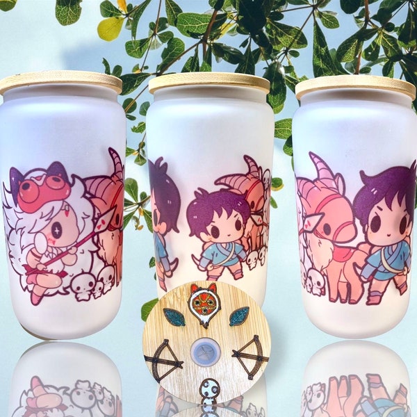 Kawaii anime Princess Mononoke ghibli theme 16oz glass can cup great gift idea gift for birthday gifts Valentine’s Day gift