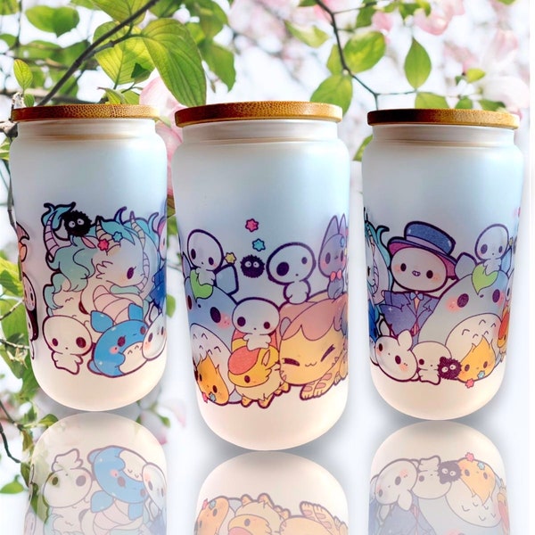 Kawaii Ghibli theme spirited away ghibli family 16oz glass can cup great gift idea gift for birthday gift Valentine’s Day gift