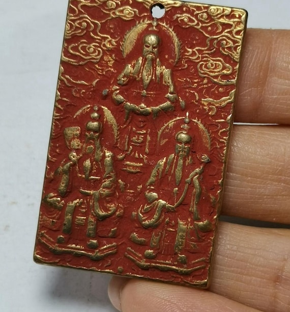 Vintage TBrass Taoism Three Pure Ones Statue Pendant