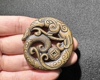 Retro Brass Carved Dragon Pendant
