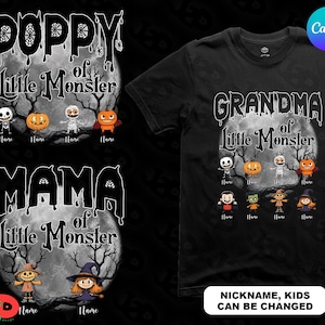 Personalized Grandma Little Monsters Canva Template, PNG: Halloween Family T-Shirt Design (Digital Download)
