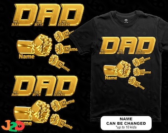 Personalized Dad Gold PNG, Custom Kids Name Fist Bump Shirt Design, The Man The Myth The Legend Father’s Day Gift