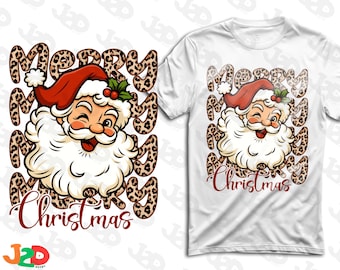 Merry Christmas Santa PNG: Leopard Print Sublimation Design T-Shirt File