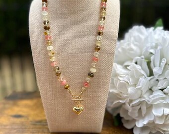 Handmade Necklace | 18K Gold Plated Heart Charm | Unique Statement Jewelry | Gift for Her