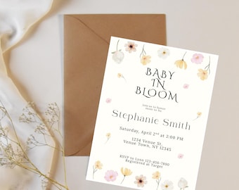 Floral Baby Shower Invitation Bundle | Editable Canva Template (Digital Download)
