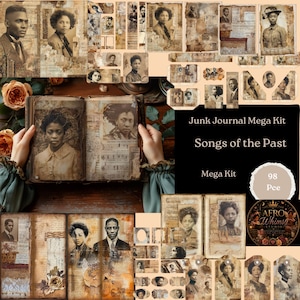 African American Junk Journal Mega Kit, Vintage Sepia Ephemera, Printable Journal Pages, Tags, Folios & Cards, 98 Piece Commercial Use