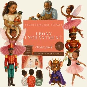 Ebenholtsförtrollning, afroamerikansk nötknäpparebalett Clipart, digital julballerinakonst, afrocentrisk semesterclipart, ballerinabild