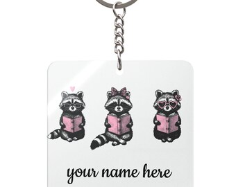 Reading Raccoons Acrylic Keychain | Bookish Reader Accessory