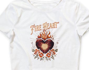 Fireheart Crop Tee | Fantasy Reader Shirt | Vintage Floral Flame Design
