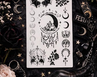Night Court Temporary Tattoo Sheet | Fantasy Fake Tattoo | Bat Boys Celestial Tattoo | Gothic Body Art