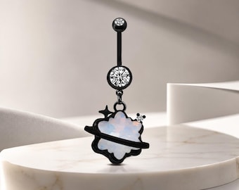 Black Opal Planet Belly Ring Dangle Navel Piercing Jewelry Celestial Star Belly Button Ring Gift