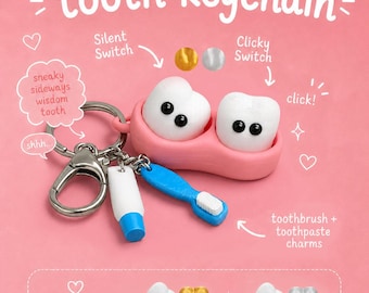 Teeth Clicker Fidget Keychain - 3D Printed Stress Relief Toy