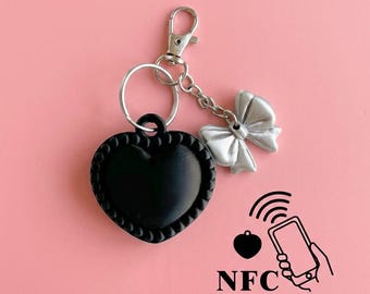 Black Heart NFC Keychain - Smart Tap Tag, 3D Printed Charm, Digital Name Card
