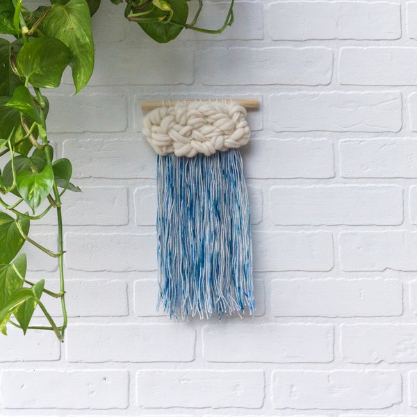 Woven Wall Hanging | Small White Rain Cloud | Modern Tapestry | Nursery Decor