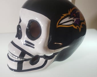 Baltimore, Ravens, football team, ceramic helmet skull, handmade