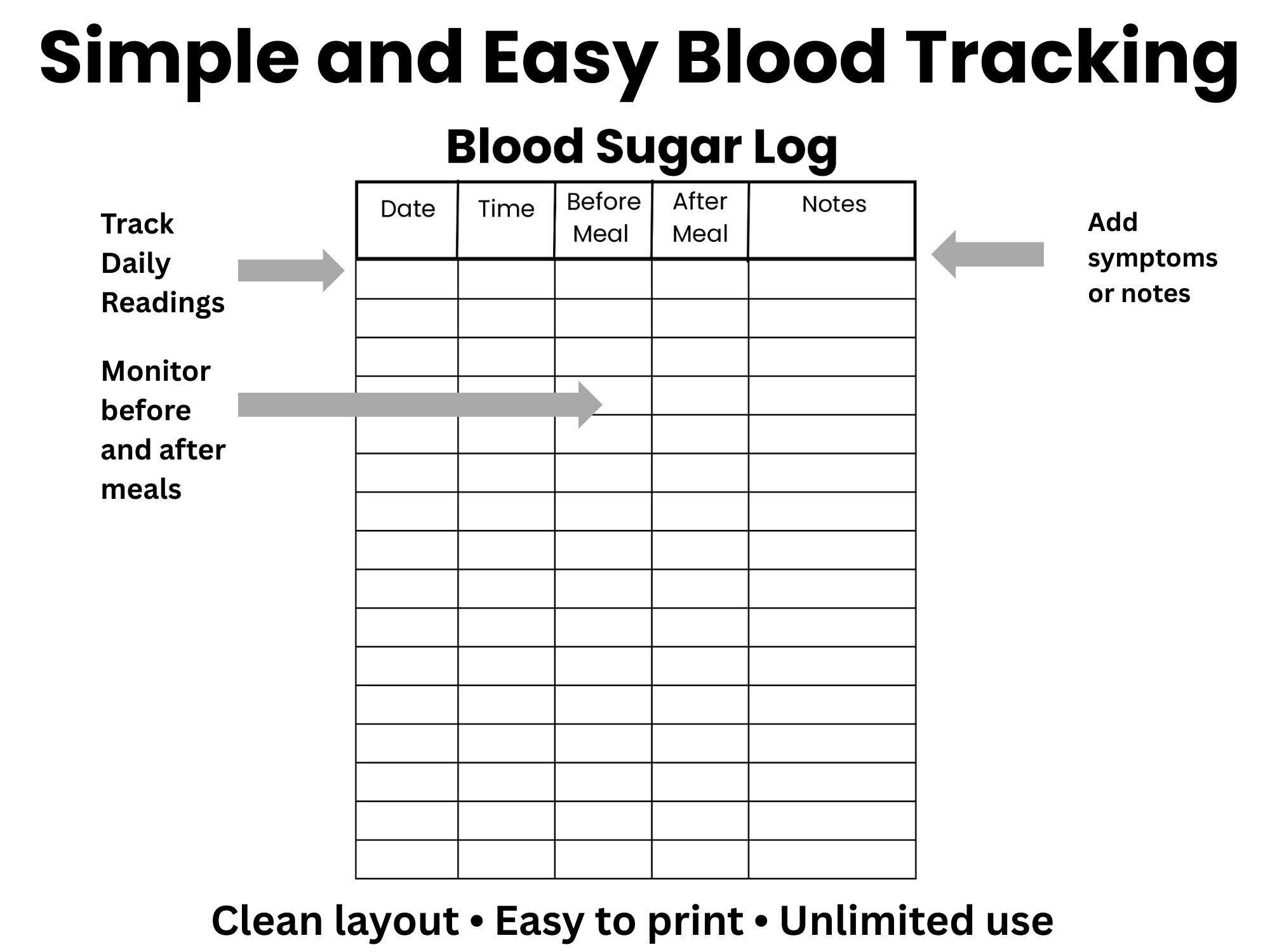 Blood Sugar Log Printable | Diabetes Glucose Tracker | Daily Blood ...