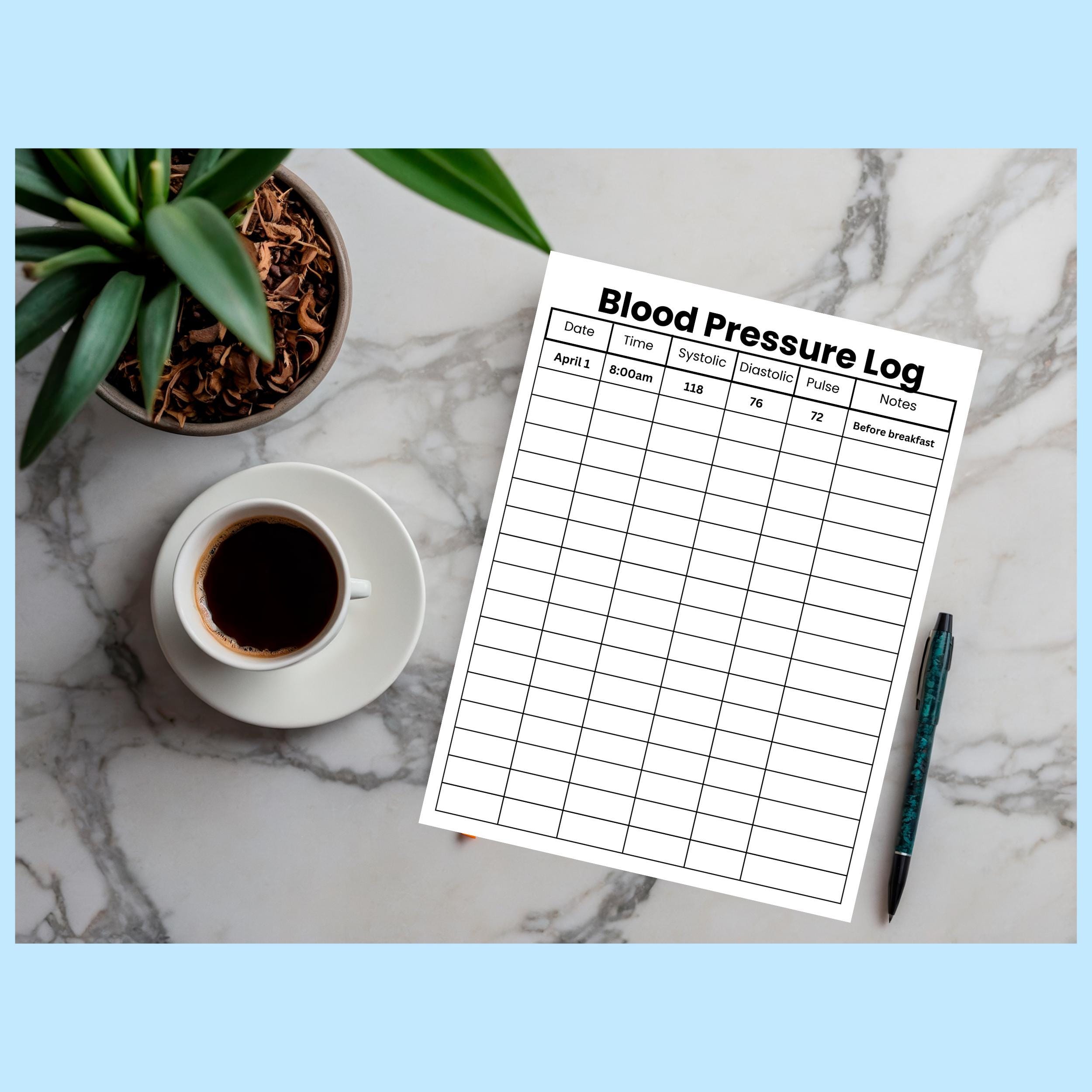 Blood Pressure Log Printable | Blood Pressure Tracker PDF | Daily BP ...