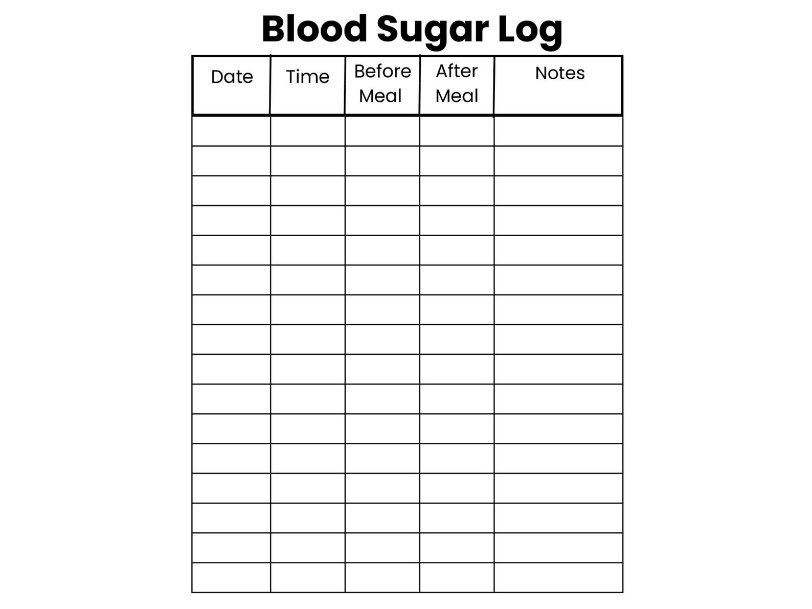 Blood Sugar Log Printable | Diabetes Glucose Tracker | Daily Blood ...