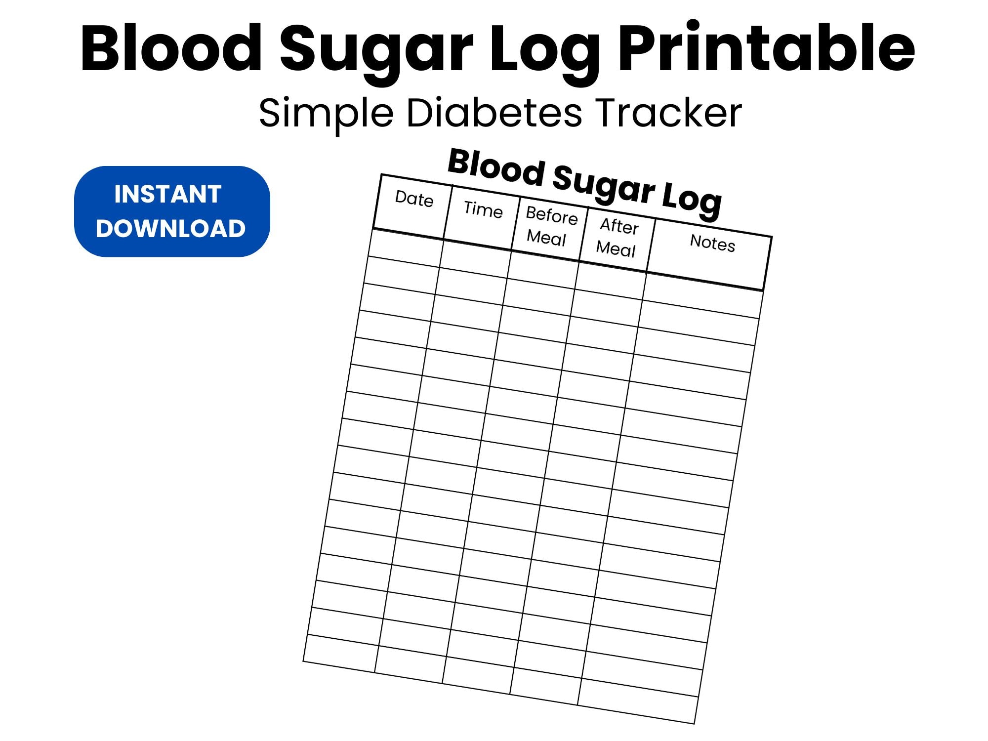 Blood Sugar Log Printable | Diabetes Glucose Tracker | Daily Blood ...