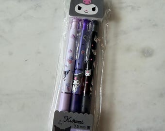 Kuromi Erasable Gel Pens Set (3 Pack) | Sanrio Frixion Ball Knock 0.5mm Black Ink | Cute Japanese Stationery Gift | Made in Japan