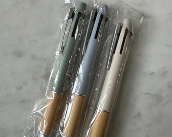 Uni Jetstream 4&1 Multi Pen – Bamboo Grip, Beige, Blue and Green, 0.5mm Ballpoint + Pencil