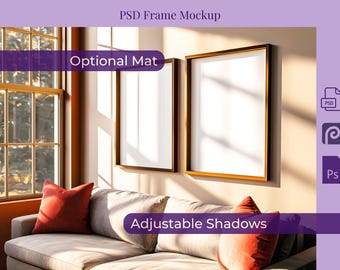 2 frame mockup fall portrait, Gallery wall art mock-up pair duo, Artwork display diptych PSD, Set of two poster mock up template autumn, 3x4