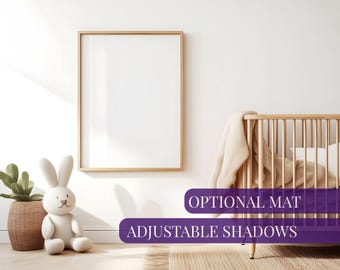 Vertical frame mockup Scandi nursery, Portrait mock-up kid's room with crib, PSD wall art mockup in baby bedroom, Poster mock up 3:4 ratio