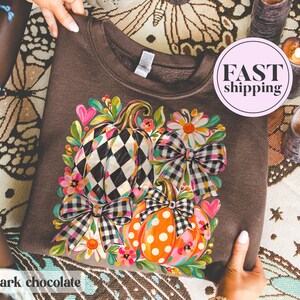Pumpkin Patch Sweatshirt Comfort Colors® Fall Preppy Floral Bow Sweatshirt Cute Gingham Polka Dot Autumn Sweatshirt Cozy Season Top R444