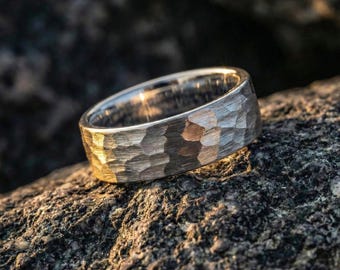 Mens Hammered Silver Tungsten Wedding Band, Minimalist Textured Ring for Him, Comfort Fit, Anniversary Gift, 8mm
