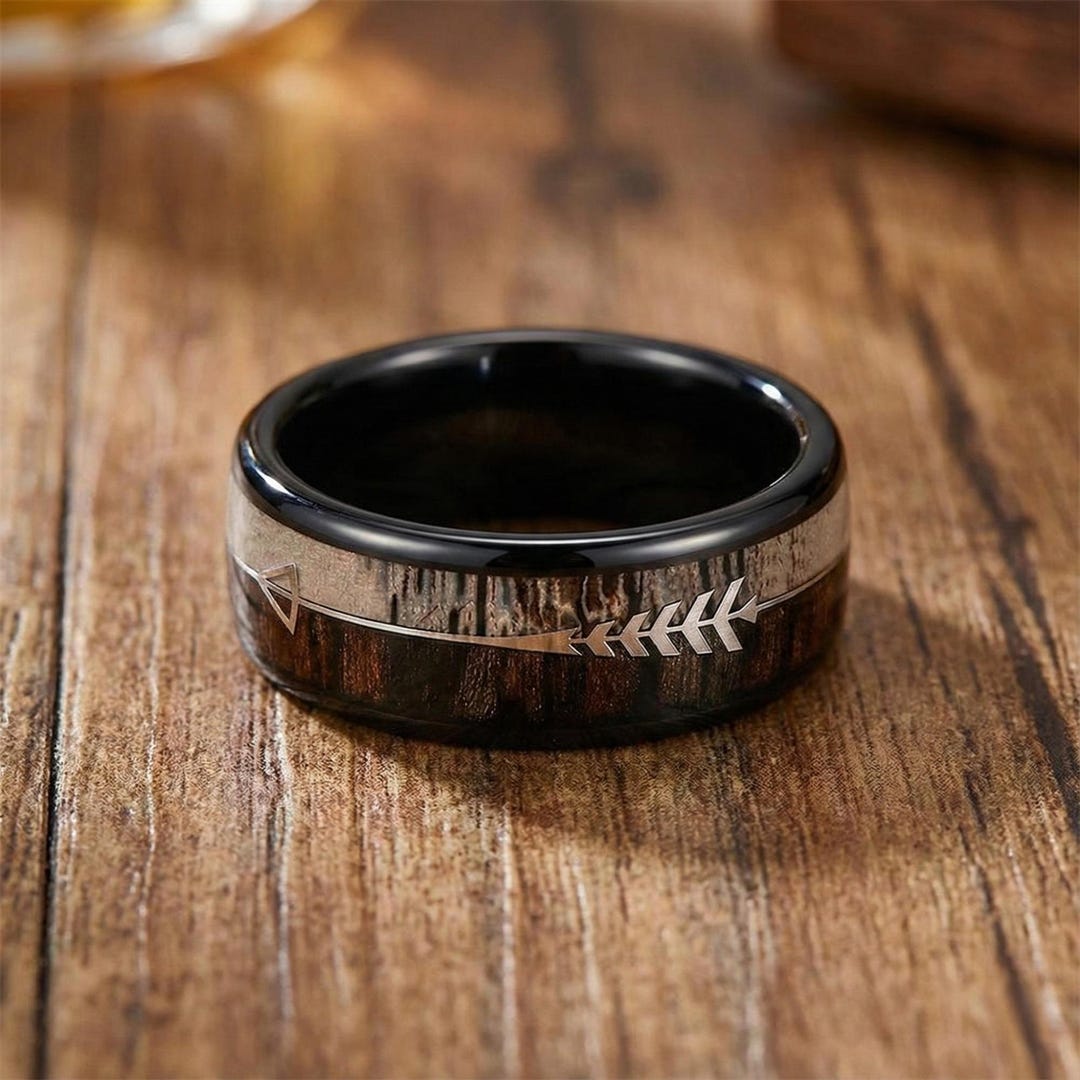 Deer Antler With Arrow Inlay Tungsten Ring for Men - Etsy