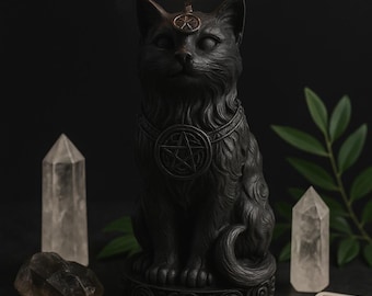 Mystic Black Cat bijenwas sojakaars – handgemaakt heksenritueel decor | Licht + olie