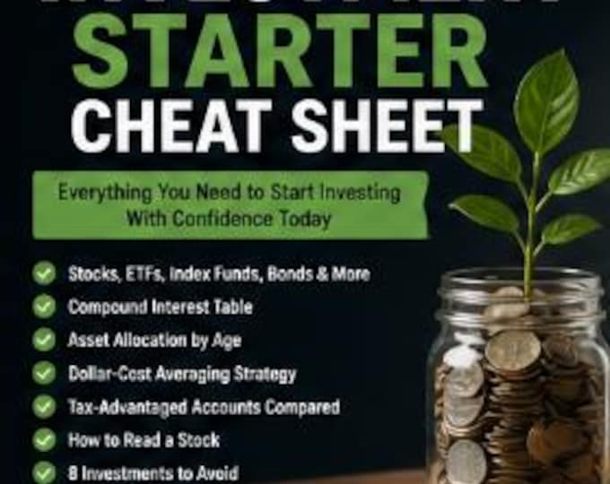 Beginner Investing Cheat Sheet | Stocks, ETFs, Finance Guide (PDF)