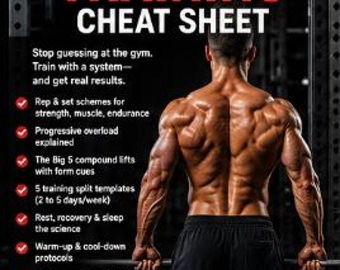 Strength Training Cheat Sheet | Workout Guide, Muscle Gain Plan (PDF Download)