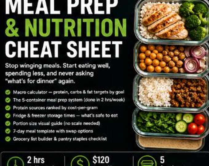 Meal Prep Nutrition Cheat Sheet | Weekly Meal Plan System (PDF Download)