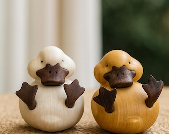Hand-Carved Duck Wooden Sculpture: Natural Wood Collectible Art