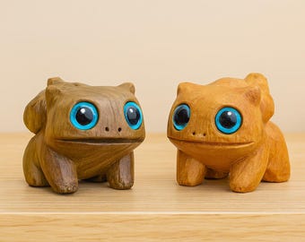Hand-Carved Bulbasaur Wooden Sculpture | Whimsical Desk Decor